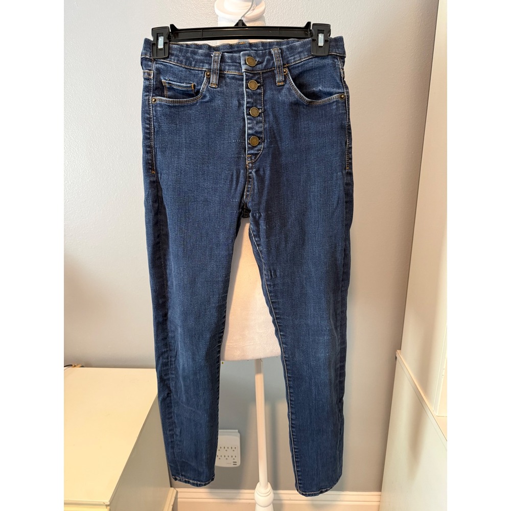 Blank NYC High Rise Skinny Jeans Dark Wash Exposed Button Fly Womens 26 Inseam